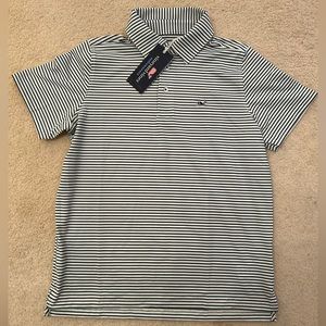 Vineyard Vines White Green Navy Blue Polyester Stripes Polo Size M 12-14